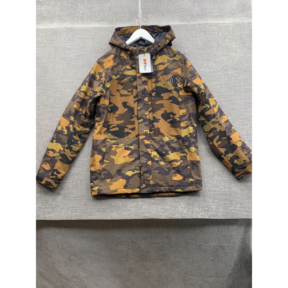 Bass Outdoor Hiking Tech Jacket Mens S Olive Camouflage Hooded Water-Resistant